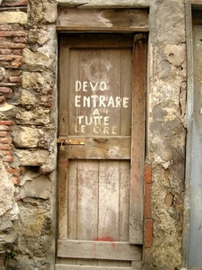 legno, porta, scritta, lucchetto, muro, abbandono, mattoni