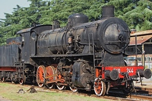locomotiva, treno, ruote, vapore, binari, nero, respingenti, alberi, locomotore, stazione, antico, ferrovia