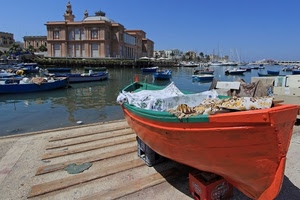 barca, barche, arancio, mare, porto, arancione, acqua, blu, canale, palazzo, bari