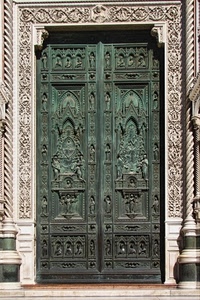 bronzo, colonne, portone, portale, verde, bassorilievi, porta, chiesa, incisioni, marmo