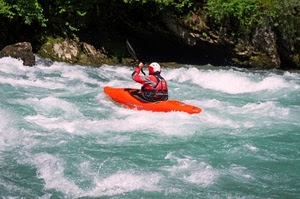 fiume, canoa, sport, acqua, rapide, casco, arancione, rosso, remo