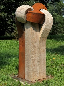prato, bicolore, scultura, erba, verde, scritte, monumento, legno, statua, arte, nodo, alberi