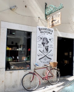 bicicletta, insegna, vetrina, barbiere, negozio, cestino, strada, ruote