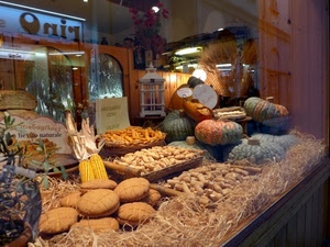 zucche, pane, pannocchie, vetrina, paglia, cibo, biscotti, negozio, mais, grissini, lievito