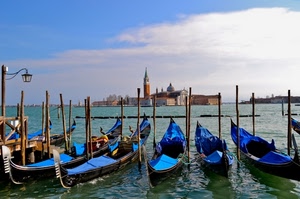 gondole, blu, mare, laguna, venezia, campanile, lampione, pali, chiesa