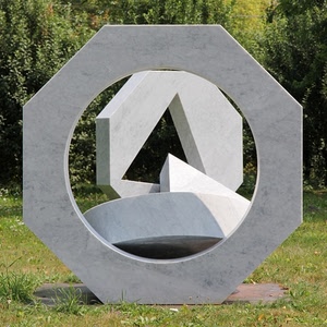 cerchio, scultura, marmo, triangolo, ottagono, prato, geometria, esagono