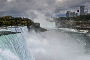 acqua, nuvole, cascata, fiume, alberi, grattacieli, niagara, cascate, spruzzi