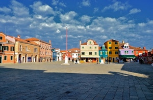 piazza, nuvole, case, cielo, ombra, colori