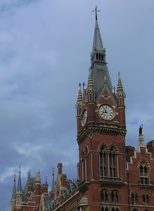 orologio, torre, croce, cielo, finestre, campanile, nuvole, bifore