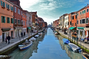 barche, canale, case, acqua, nuvole, venezia, finestre, riflessi, riflesso