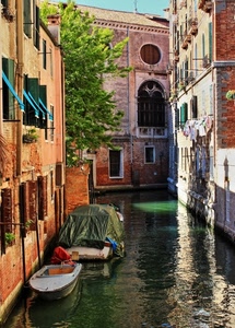 acqua, finestre, venezia, barche, canale, riflesso, bucato, verde, case, riflessi, albero, telo, tende, palazzi, barca, arco