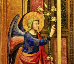 angelo, ali, dipinto, gigli, aureola, giglio, fiore, mani, oro, affresco