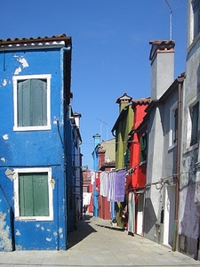 vicolo, colori, finestre, case, panni, blu, via, bucato, ombra, burano, azzurro, rosso