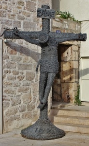 croce, crocifisso, gradini, muro, cristo, corda, gesù, grigio, mattoni, ferro