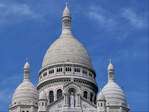 cupole, chiesa, cielo, croci, finestre, statua, croce, bianco, tre, archi, azzurro, cupola
