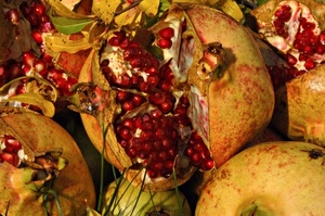 melograno, rosso, frutta, semi, melograni, chicchi, spaccato, melagrana, giallo, buccia, frutti, frutto
