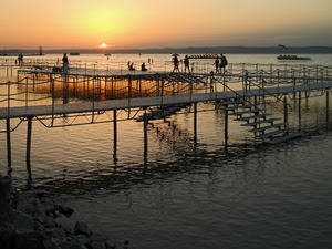 tramonto, mare, acqua, pontile, scale, pontili, persone, scala, passanti, sole