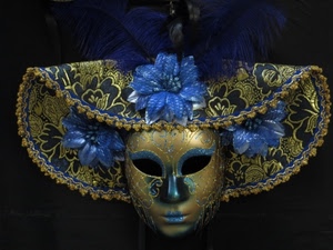 maschera, oro, fiori, blu, carnevale, azzurro, cappello, nero, piume, venezia, damascato