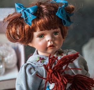 occhi, bambola, capelli, fiocchi, azzurro, nastri, verdi, bocca, naso, vestito, giocattolo