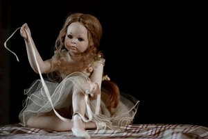 bambola, ballerina, nastro, scarpette, capelli, tulle, nero