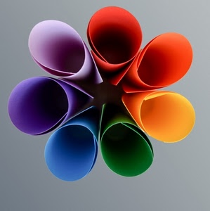 colori, verde, giallo, viola, rosso, arcobaleno, fogli, sette, arrotolati, carta, cartoncini