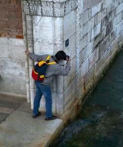 fotografo, acqua, zaino, canale, muro, venezia, edificio, scatto, angolo