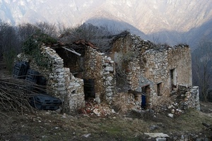 montagna, rudere, rovine, finestre, ruderi, montagne, casa, rami, rocce, pietre, pietra, alberi