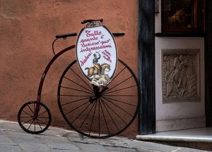 insegna, bicicletta, ruote, muro, porta, raggi, velocipede, negozio, pubblicità, antica, bassorilievo, marrone, cerchi