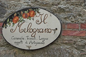 insegna, muro, melograno, mattoni, frutta, ovale, scritta, bianco, parete, verde, melograni, artigianato, ceramica