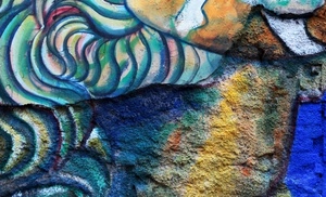 colori, astratto, murales, curve, azzurro, multicolore, giallo, blu, muro