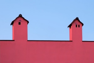 comignoli, due, rosa, cielo, tetto, azzurro, minimalismo