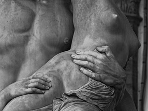 mani, bianconero, statue, donna, uomo, seni, nudi, statua, seno, corpi, scultura