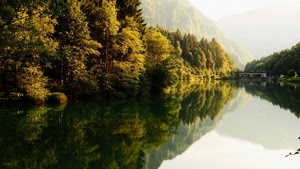 alberi, acqua, riflesso, fiume, verde, lago, riflessi, montagne