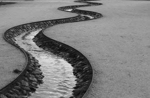 acqua, curve, sassi, bianconero, ruscello, canale, pietre
