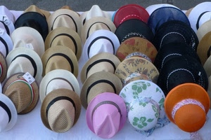 cappelli, colori, paglia, rosa, arancione, bancarella, nero, fascia, panama, nastro, fiori, arancio