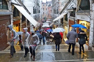 pioggia, ombrelli, persone, rialto, venezia, tende, negozi, ponte, passanti, strada, bagnato, impermeabili, impermeabile, turisti, palazzi