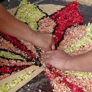 mani, petali, rosso, colori, fiori, anello, infiorata, giallo, disegno