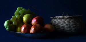 frutta, uva, cesto, mele, melograno, mela, piatto