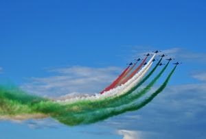 aerei, tricolore, cielo, frecce, scie, formazione, acrobatica, verde, azzurro, rosso