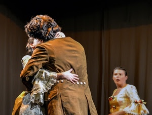 bacio, teatro, attori, uomo, abbraccio, costumi, donna, tre