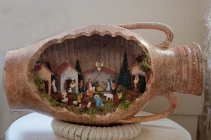 presepe, anfora, natività, statuine, natale, pastori, vaso, pecore, angelo, manici, statue, casette, alberi