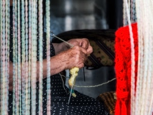 mani, ferri, maglia, lana, rosso, lavoro, tenda