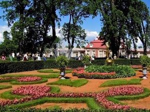 aiuole, fiori, alberi, giardino, verde, aiuola, fontana, piante
