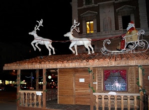 slitta, natale, renne, tetto, finestre, babbo, bianco, notte, casa, luci, ringhiera, finestra, legno