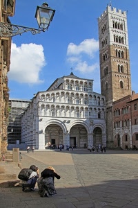 piazza, lampione, fotografi, chiesa, campanile, torre, duomo