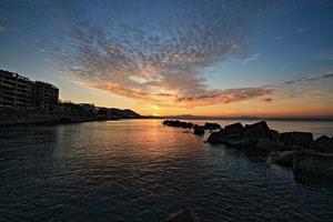 mare, tramonto, nuvole, acqua, scogli, alba, cielo, riflesso, sole