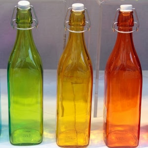 bottiglie, tre, verde, vetro, giallo, colori, rosso, tappi