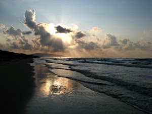 mare, nuvole, cielo, spiaggia, onde, acqua, riflesso, raggi, bagnasciuga, tramonto, sole, riva, riflessi, sabbia, controluce, luce