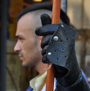 guanto, uomo, mano, legno, nero, asta, bastone, dita, soldato, profilo, cuoio, sfocato, ritratto, medioevo