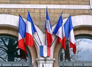 bandiere, archi, rosso, blu, cinque, francia, riflessi, bianco, francese, vetri